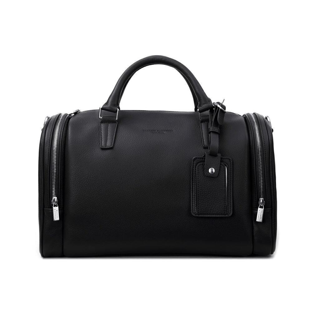 Brandon Blackwood Medium Duffle Bag in Black Grain Leather with Silver Hardware